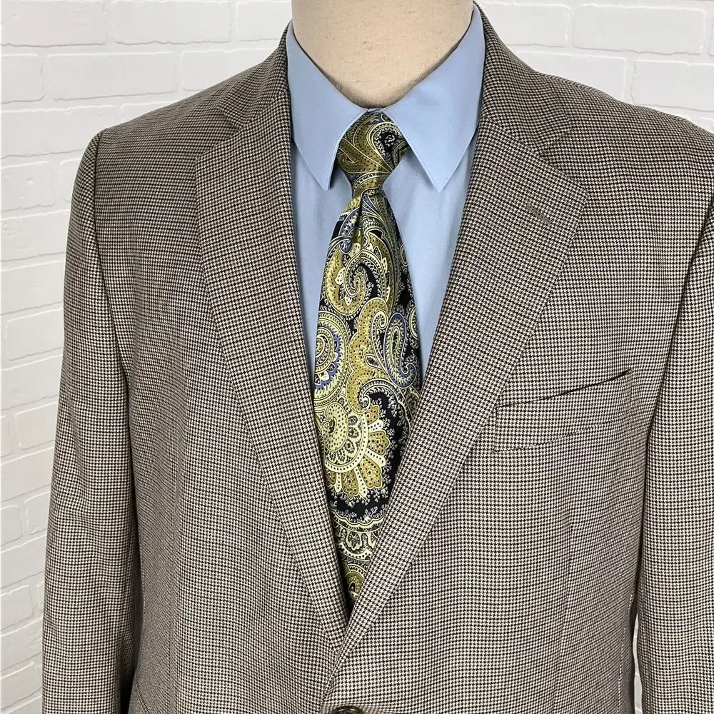Stafford‎ Blazer Men 44R Black Gray Houndstooth Classic Fit Wool Career Jacket